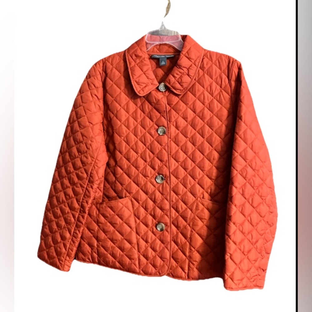 Women’s Josephine Chaus Burnt Orange Quilted Short Jacket Button Front W/Pocket